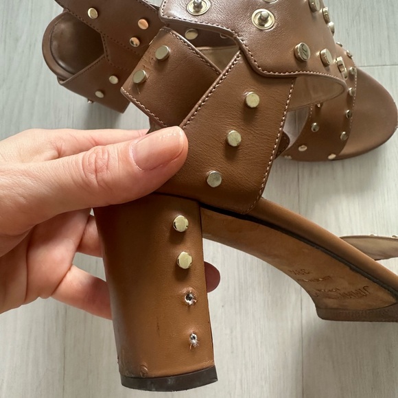 Jimmy Choo Tan Gold Studded Sandals - Picture 5 of 7